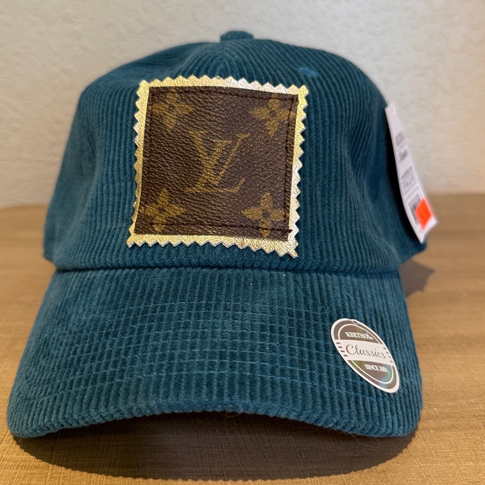 Teal corduroy Cap with Louis Vuitton vintage Patch